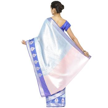 Blue woven art silk saree with blouse 3