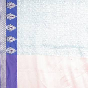 Blue woven art silk saree with blouse 5