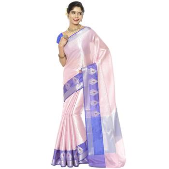 Pink woven art silk saree with blouse 1