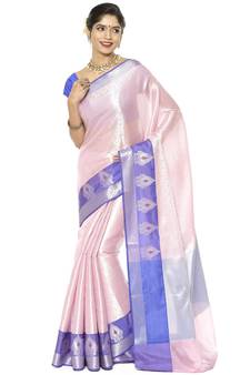 Pink woven art silk saree with blouse