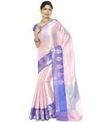 Pink woven art silk saree with blouse