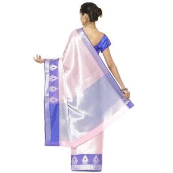 Pink woven art silk saree with blouse 3