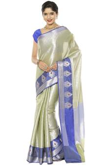 Green woven art silk saree with blouse