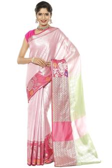 Pink woven art silk saree with blouse