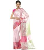 Pink woven art silk saree with blouse