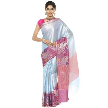 Blue woven art silk saree with blouse 1