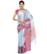 Blue woven art silk saree with blouse