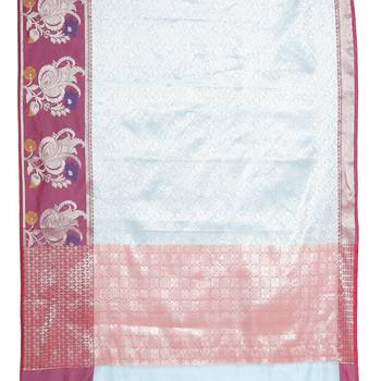 Blue woven art silk saree with blouse 4