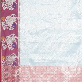 Blue woven art silk saree with blouse 5