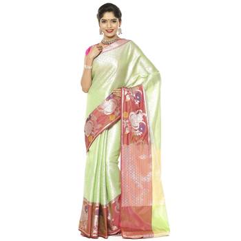 Green woven art silk saree with blouse 1