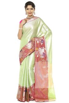 Green woven art silk saree with blouse