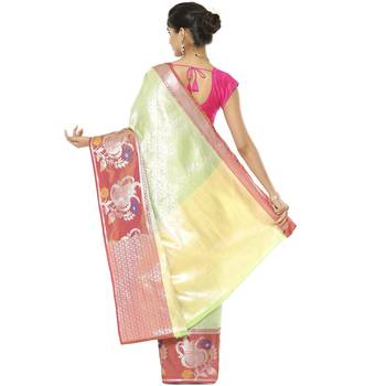 Green woven art silk saree with blouse 3