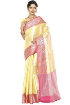 Beige woven art silk saree with blouse