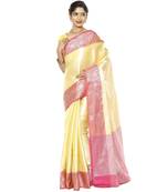 Beige woven art silk saree with blouse
