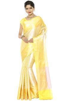Beige woven art silk saree with blouse