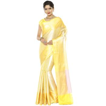 Beige woven art silk saree with blouse 2
