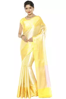 Beige woven art silk saree with blouse