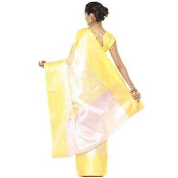 Beige woven art silk saree with blouse 3