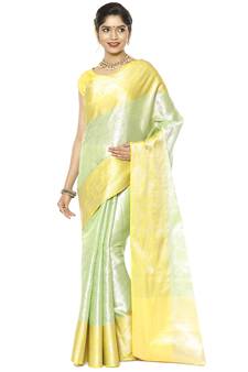 Green woven art silk saree with blouse