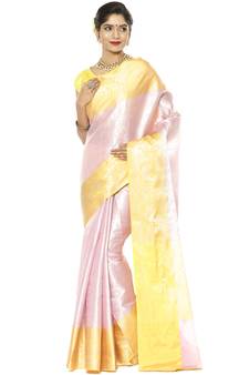 Pink woven art silk saree with blouse