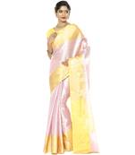 Pink woven art silk saree with blouse