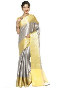 Grey woven art silk saree with blouse