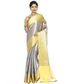 Grey woven art silk saree with blouse