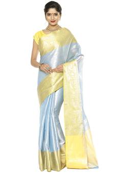 Blue woven art silk saree with blouse