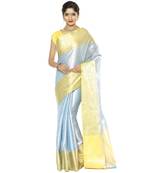 Blue woven art silk saree with blouse