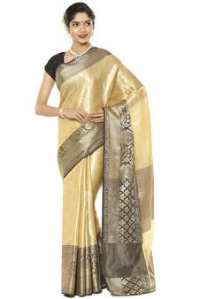 Beige woven art silk saree with blouse