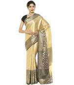 Beige woven art silk saree with blouse