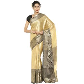 Beige woven art silk saree with blouse 2