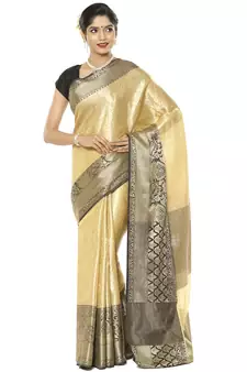 Beige woven art silk saree with blouse
