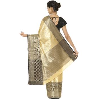 Beige woven art silk saree with blouse 3