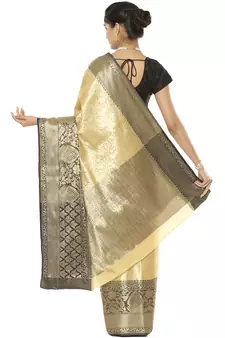 Beige woven art silk saree with blouse