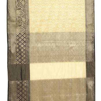 Beige woven art silk saree with blouse 4