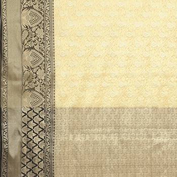 Beige woven art silk saree with blouse 5