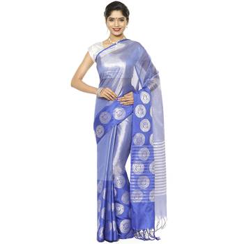 Blue woven art silk saree with blouse 2