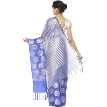 Blue woven art silk saree with blouse 3