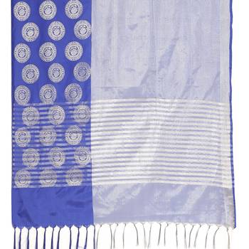 Blue woven art silk saree with blouse 4