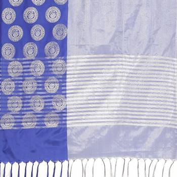 Blue woven art silk saree with blouse 5