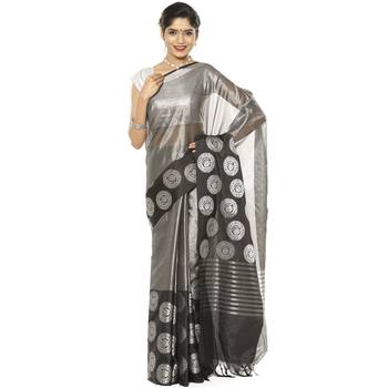 Black woven art silk saree with blouse 1