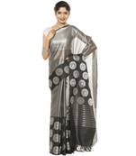 Black woven art silk saree with blouse