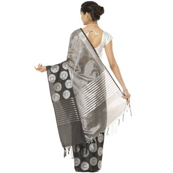 Black woven art silk saree with blouse 3
