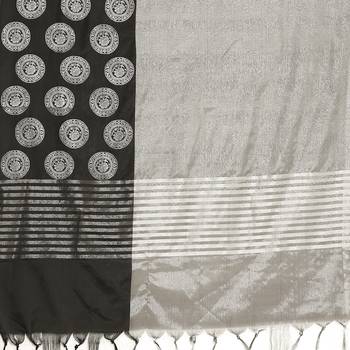 Black woven art silk saree with blouse 5