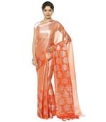 Orange woven art silk saree with blouse
