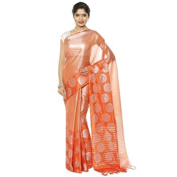 Orange woven art silk saree with blouse 2