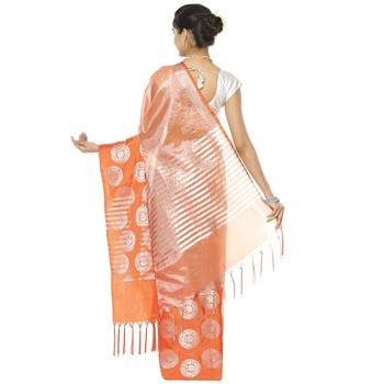Orange woven art silk saree with blouse 3