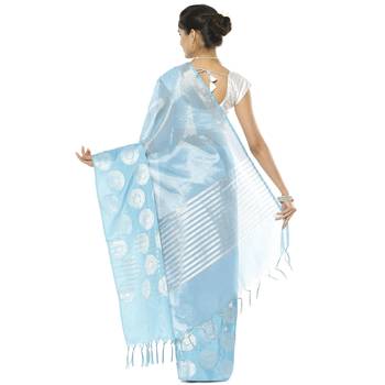 Blue woven art silk saree with blouse 3