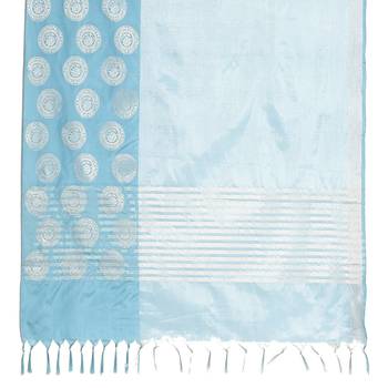 Blue woven art silk saree with blouse 4
